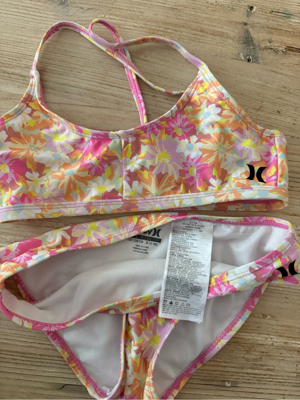 Hurley Pink Yellow Floral Girls Swim Top